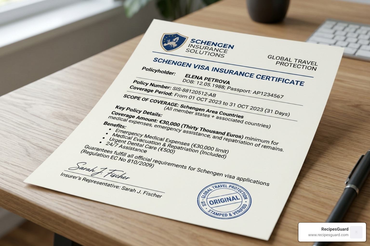 official insurance certificate for schengen visa - schengen visa insurance australia
