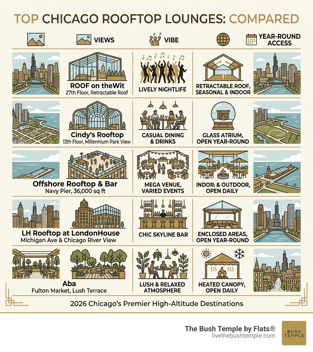 Top Chicago rooftop lounges compared by views, vibe, and year-round access - chicago rooftop lounges infographic Top Chicago rooftop lounges compared by views, vibe, and year-round access - chicago rooftop lounges infographic