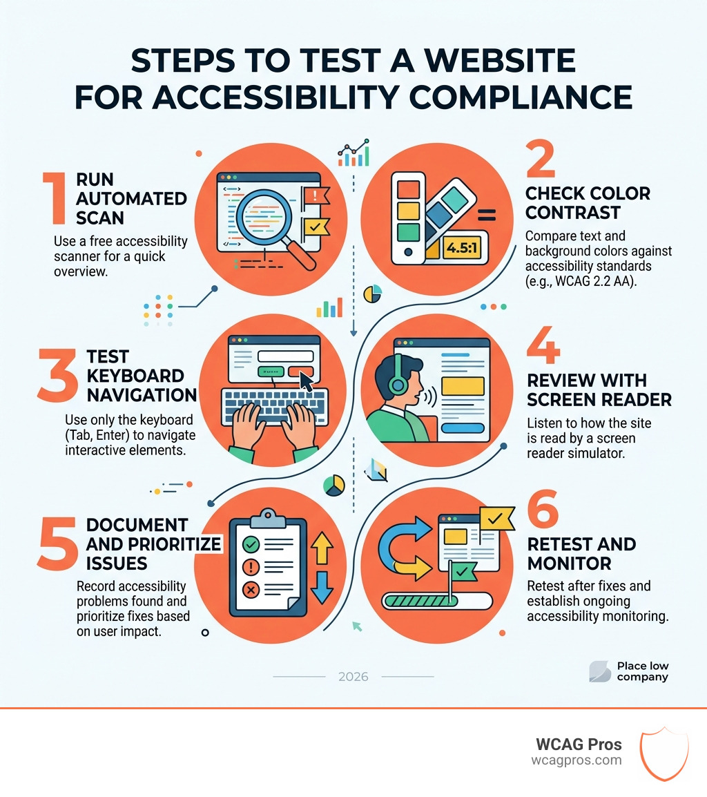 Steps to test a website for accessibility compliance infographic - test site for accessibility infographic Steps to test a website for accessibility compliance infographic - test site for accessibility infographic