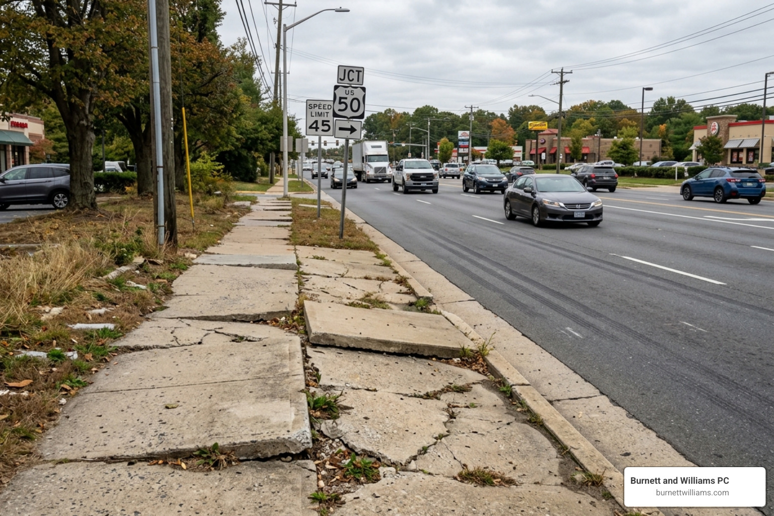 Hazardous walkway with uneven pavement near Route 50 in Fairfax - premises liability attorney fairfax Hazardous walkway with uneven pavement near Route 50 in Fairfax - premises liability attorney fairfax