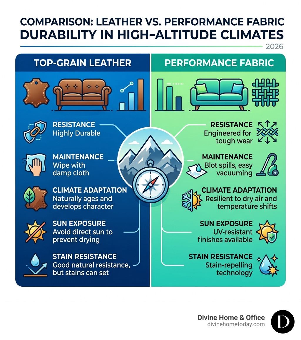Infographic comparing the durability of leather vs. performance fabric in high-altitude climates - home furniture sets Infographic comparing the durability of leather vs. performance fabric in high-altitude climates - home furniture sets