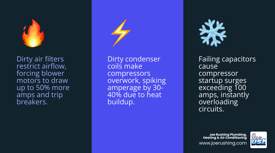 Infographic showing why an AC draws excess amperage and trips the circuit breaker - ac circuit breaker keeps tripping what Infographic showing why an AC draws excess amperage and trips the circuit breaker - ac circuit breaker keeps tripping what