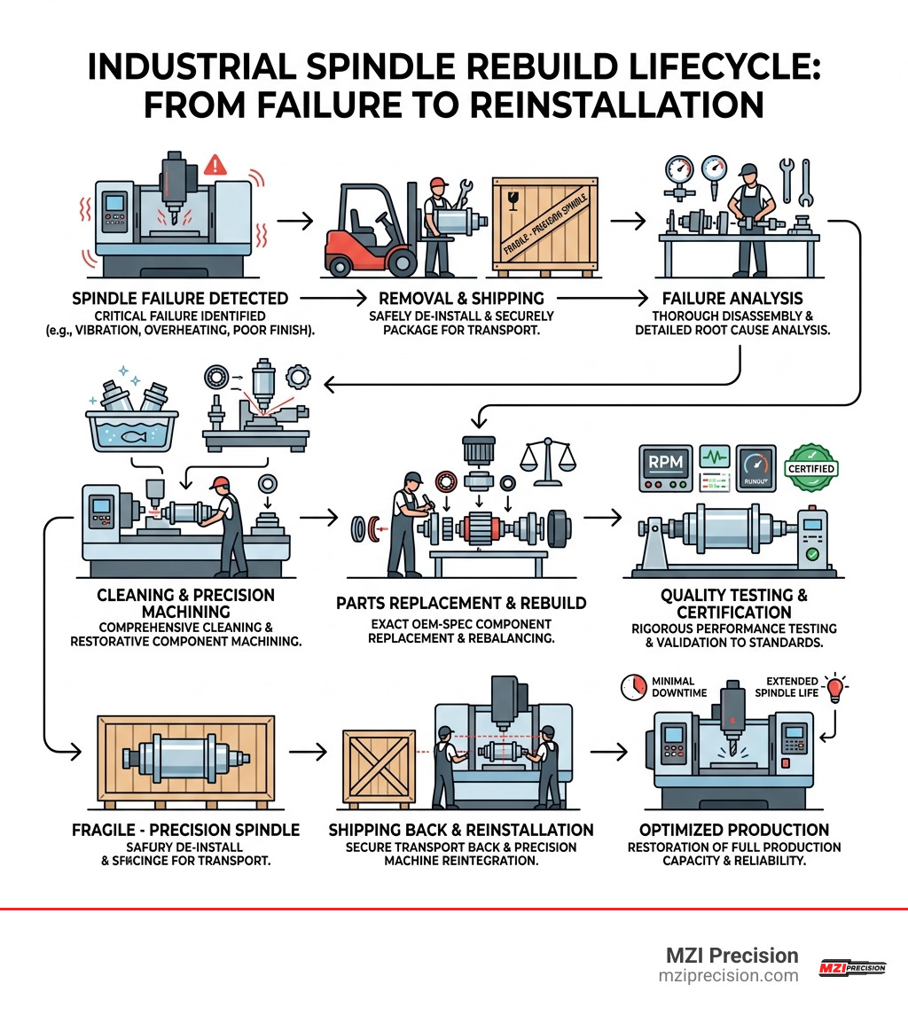 Lifecycle of a precision industrial spindle rebuild from failure to reinstallation - Industrial spindle repair California