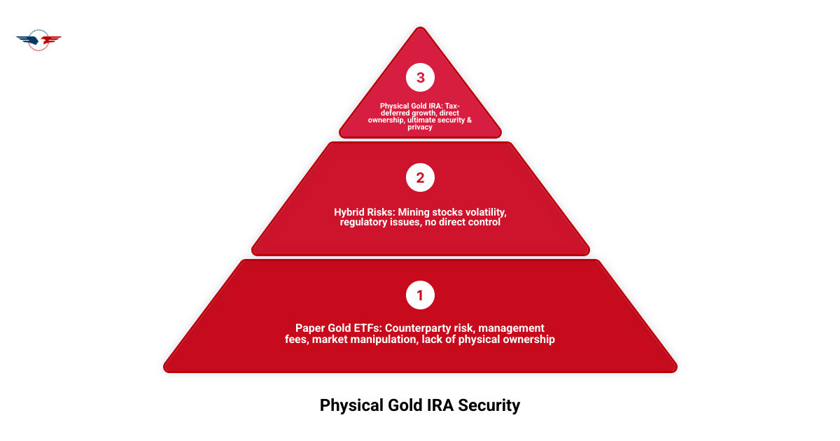 Infographic comparing physical gold IRA security to gold ETF volatility - do you have to pay tax on gold infographic