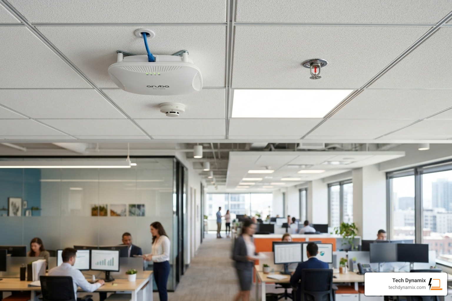 Ceiling-mounted enterprise access point providing wide-area wireless coverage - network access point