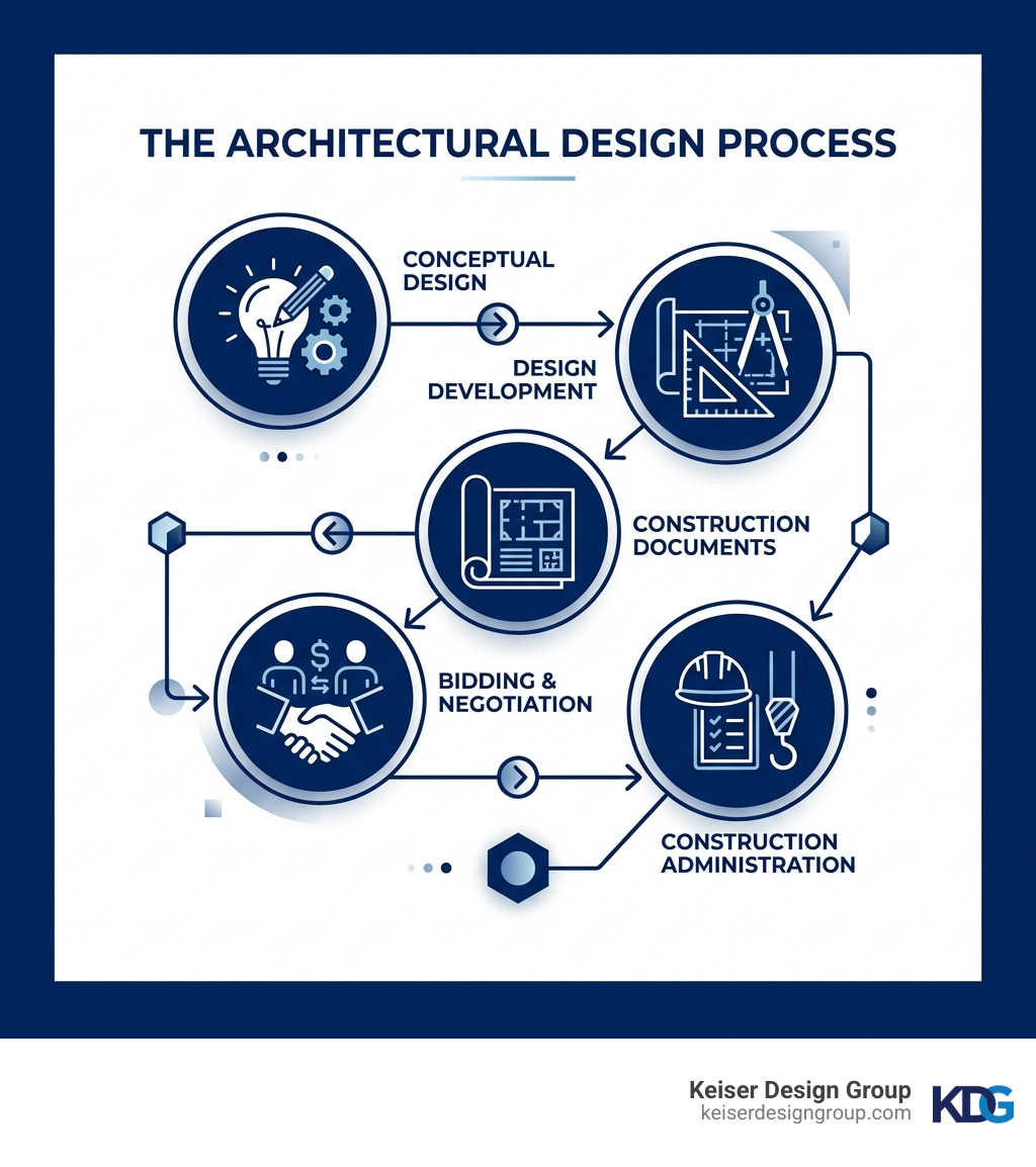 infographic showing the architectural design process from concept to construction - texas architecture firm infographic 