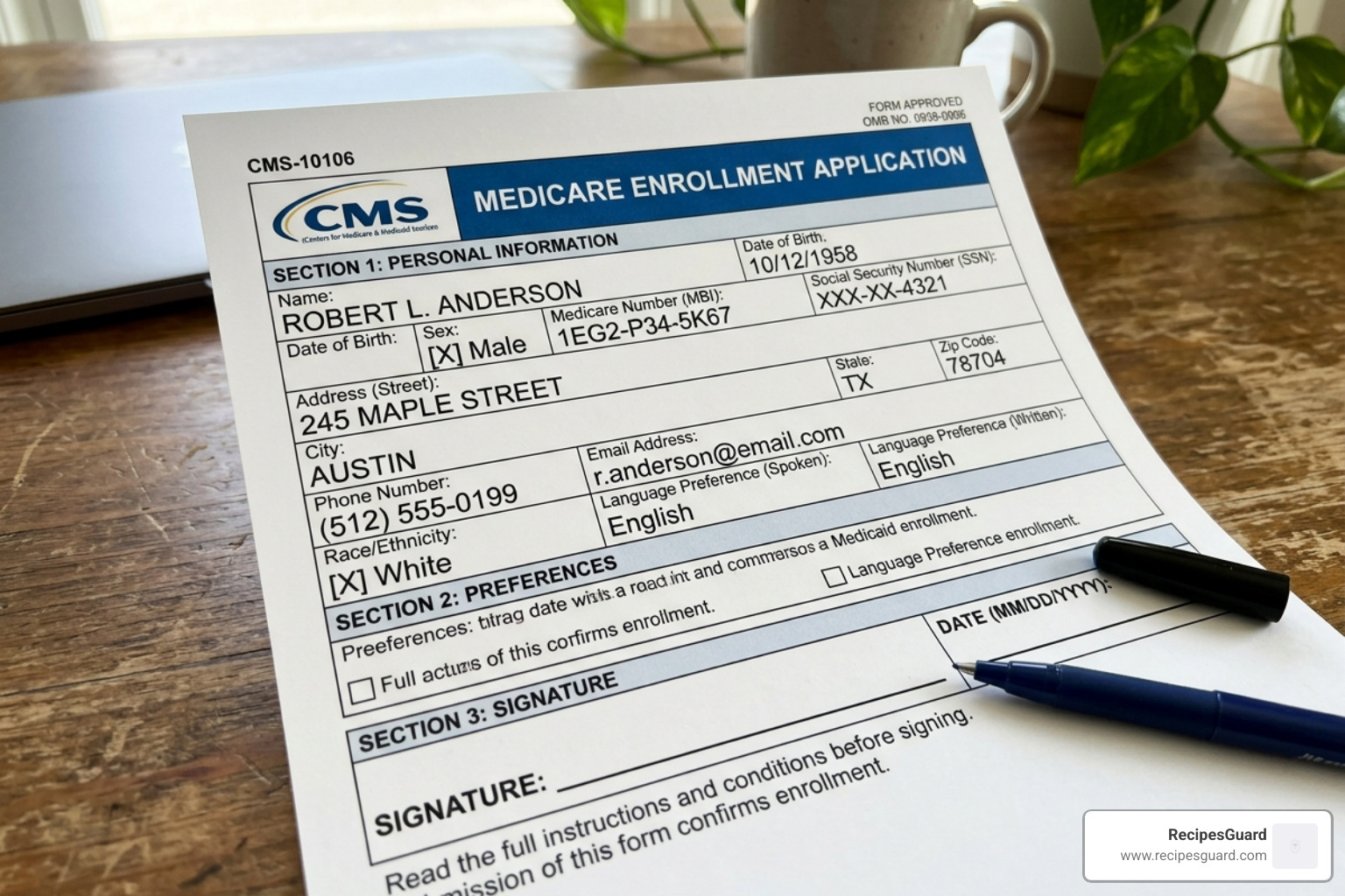Example of a simplified enrollment form with pre-filled data fields and signature lines - medicare opt in simplified
