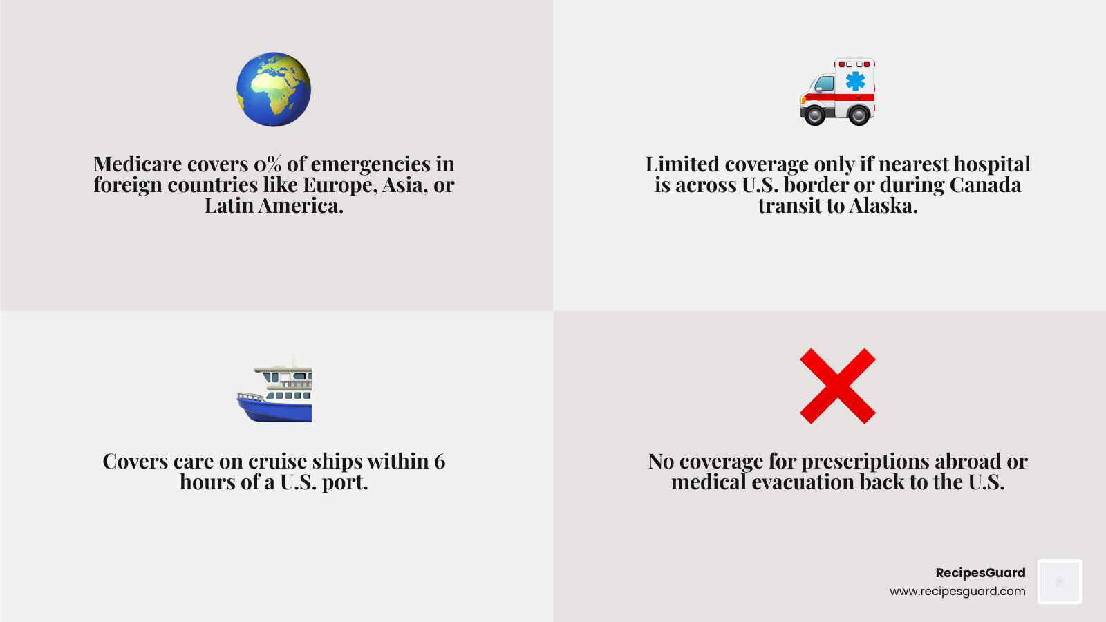 Medicare foreign vs U.S. territory coverage zones infographic - does medicare cover emergencies in foreign countries