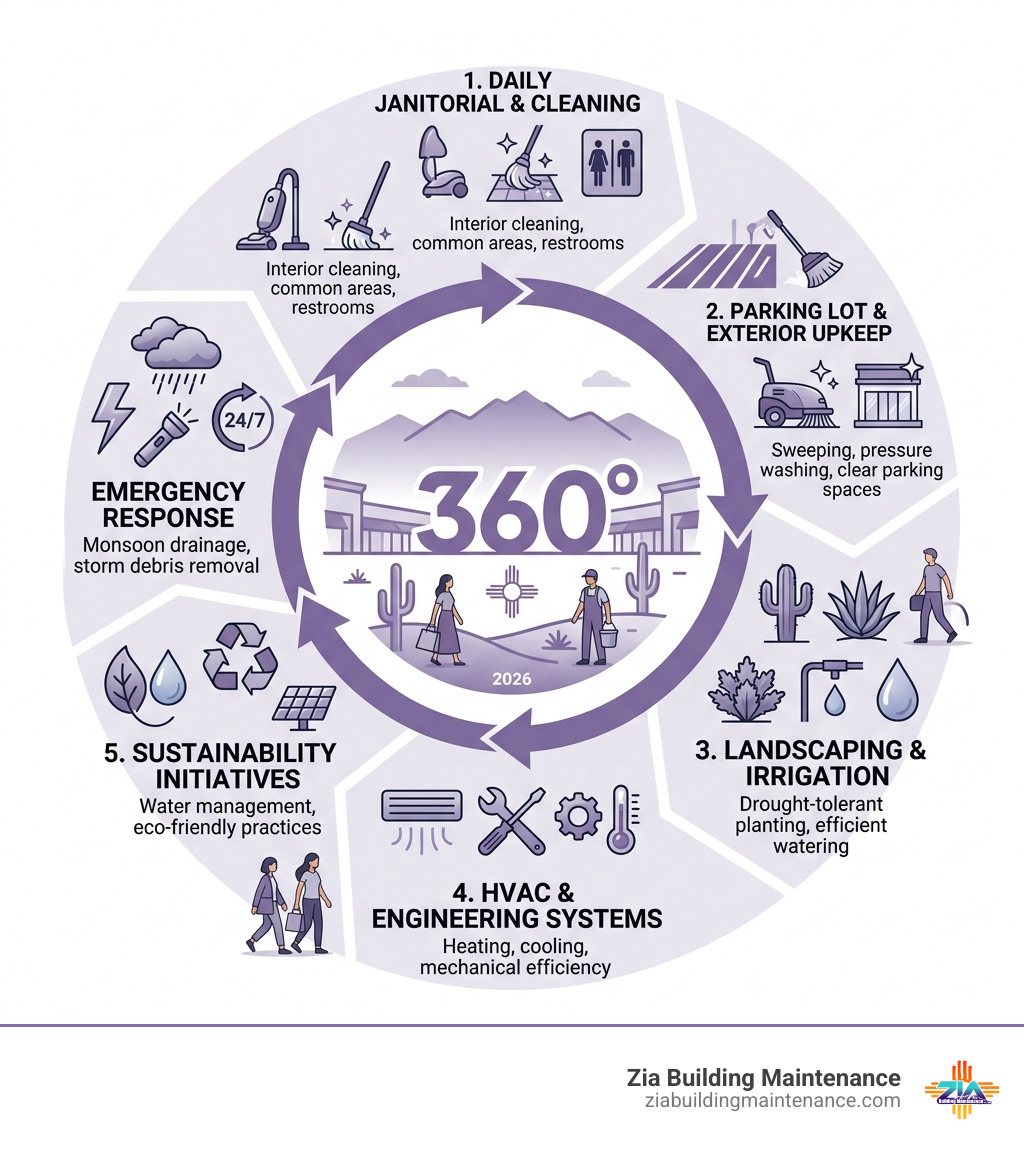 360-degree shopping center maintenance cycle infographic for Albuquerque retail properties - Shopping center maintenance 360-degree shopping center maintenance cycle infographic for Albuquerque retail properties - Shopping center maintenance