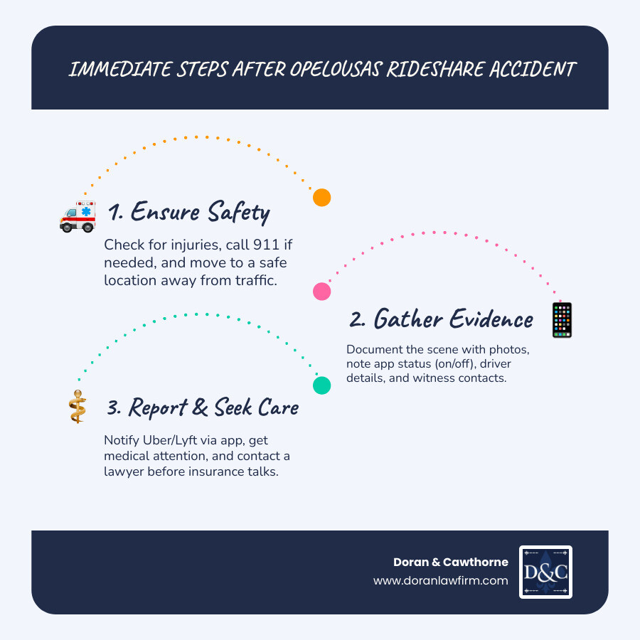 Infographic: Immediate steps to take after an Opelousas rideshare accident and key insurance coverage periods - Opelousas Infographic: Immediate steps to take after an Opelousas rideshare accident and key insurance coverage periods - Opelousas