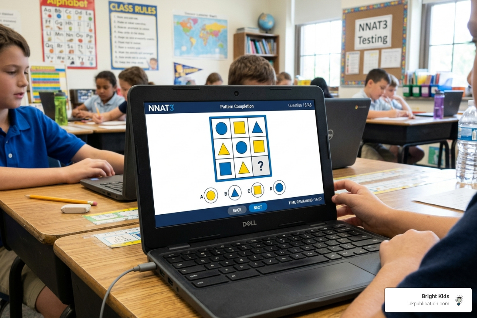 digital testing interface showing a pattern completion question - nnat nonverbal reasoning test digital testing interface showing a pattern completion question - nnat nonverbal reasoning test