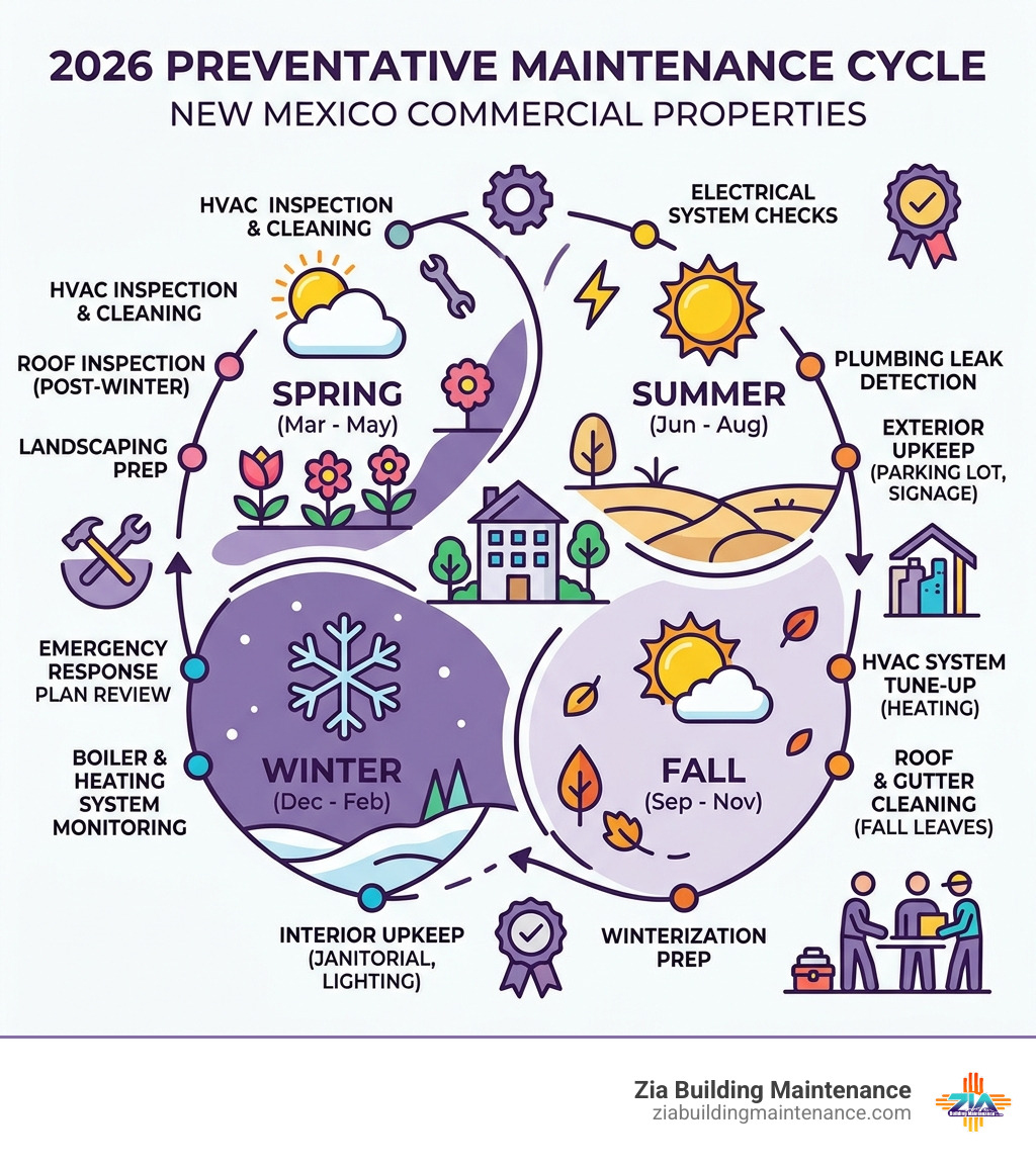 2026 preventative maintenance cycle infographic for New Mexico commercial properties - building maintenance near me 2026 preventative maintenance cycle infographic for New Mexico commercial properties - building maintenance near me