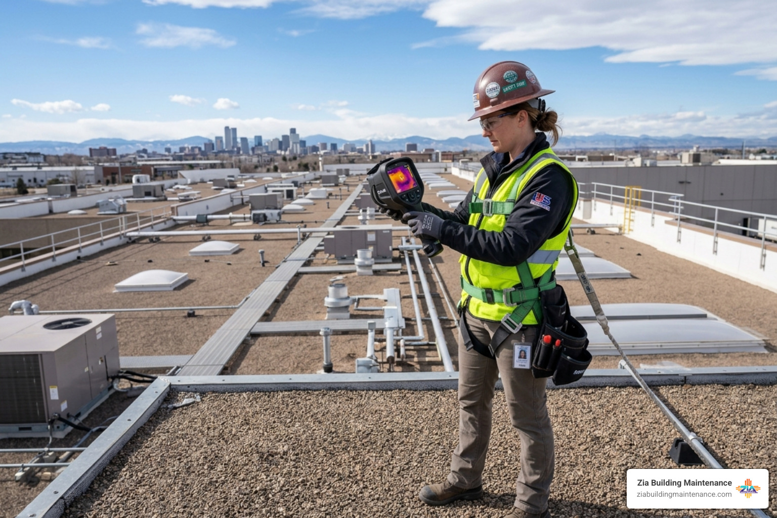 technician performing a roof inspection using infrared leak detection - building maintenance near me technician performing a roof inspection using infrared leak detection - building maintenance near me