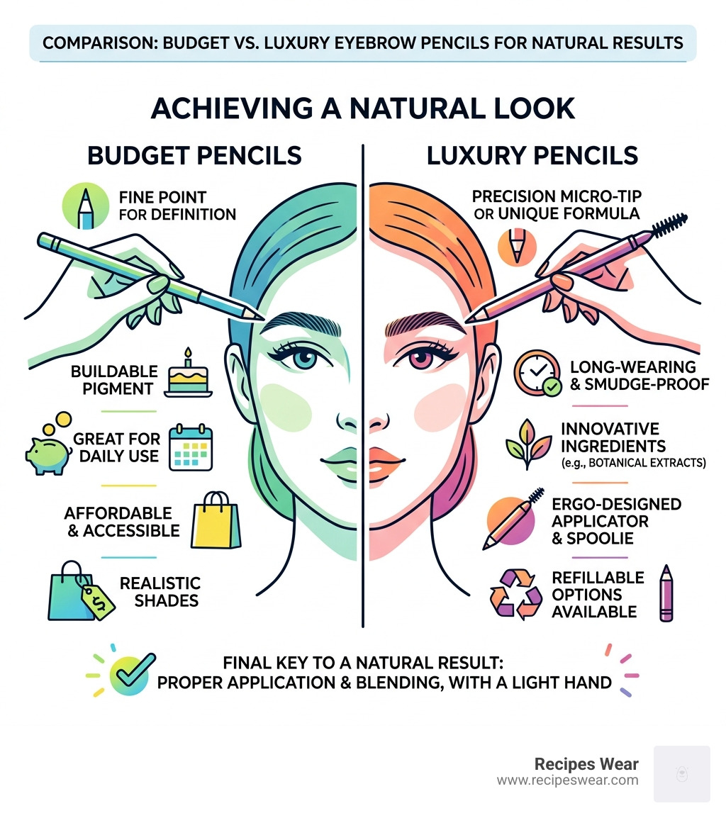 Comparison of budget vs luxury eyebrow pencils for natural results - best eyebrow pencil for natural look infographic 