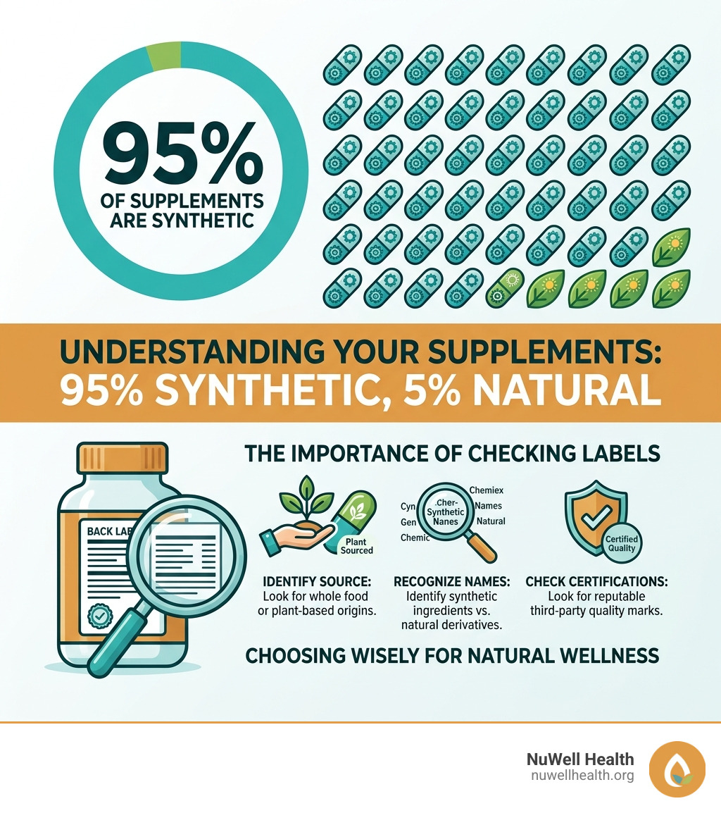 Stat showing that 95% of supplements are synthetic and the importance of checking labels - natural health supplements Stat showing that 95% of supplements are synthetic and the importance of checking labels - natural health supplements