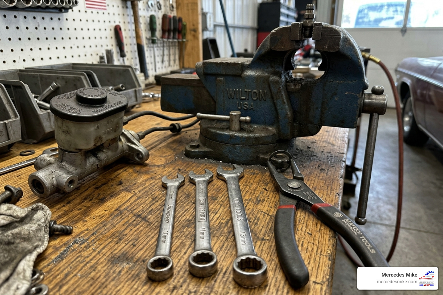 Specialized brake tools including line wrenches and snap ring pliers - brake master cylinder repair