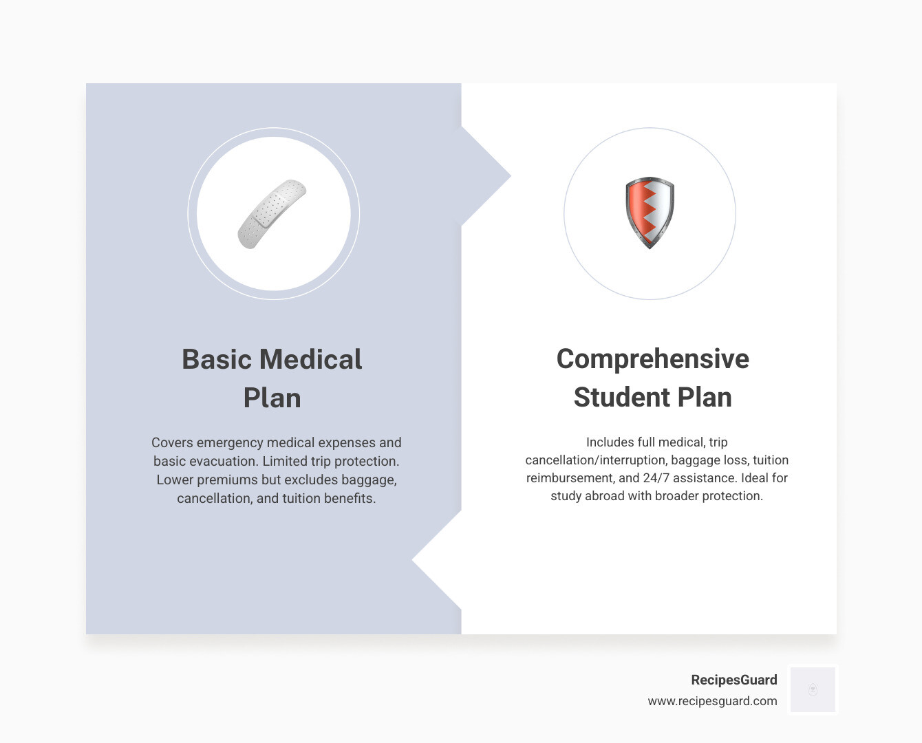 Infographic comparing medical vs comprehensive student plans - travel insurance for student infographic