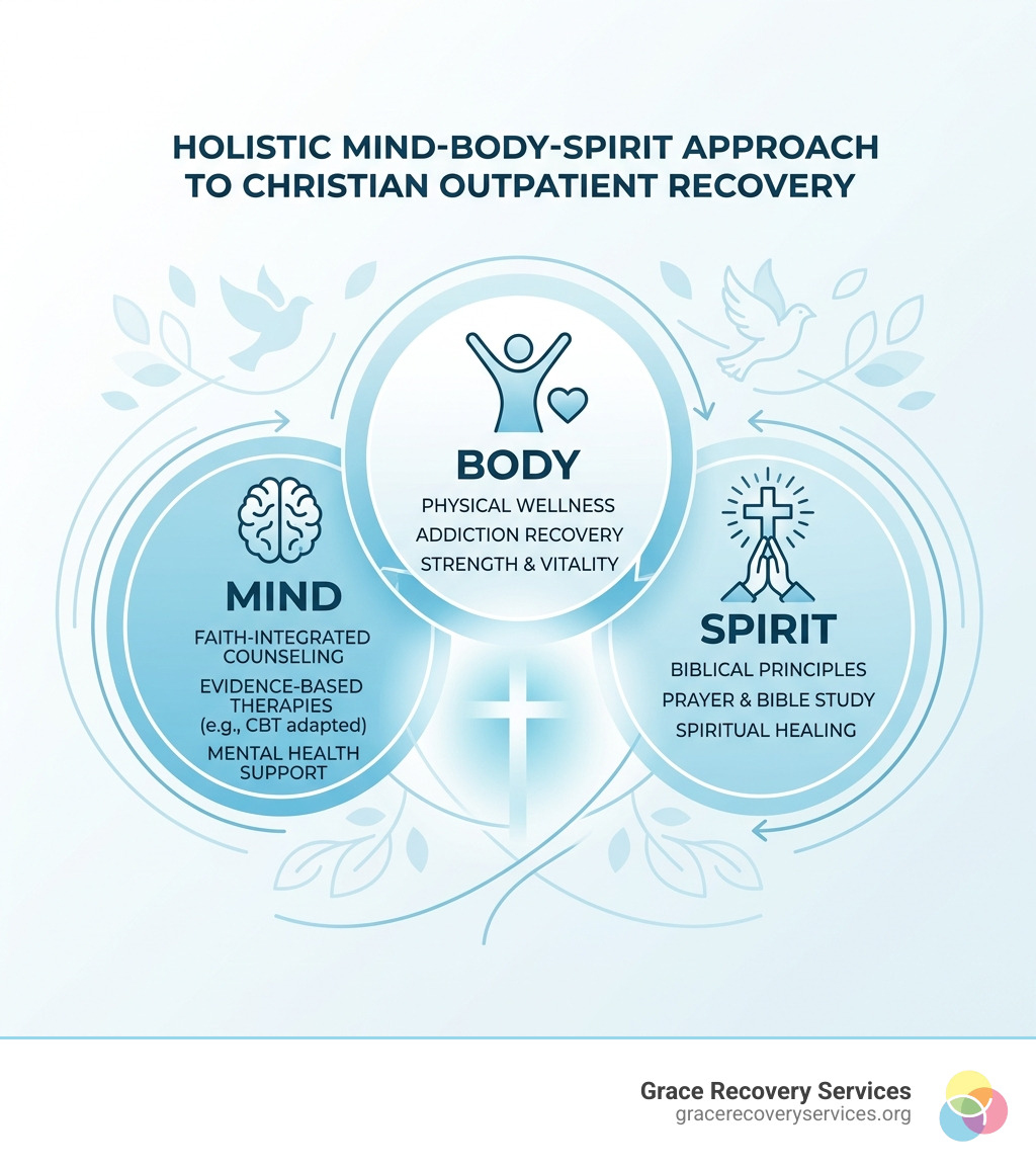 Holistic mind-body-spirit approach to Christian outpatient recovery infographic - christian outpatient rehab infographic 