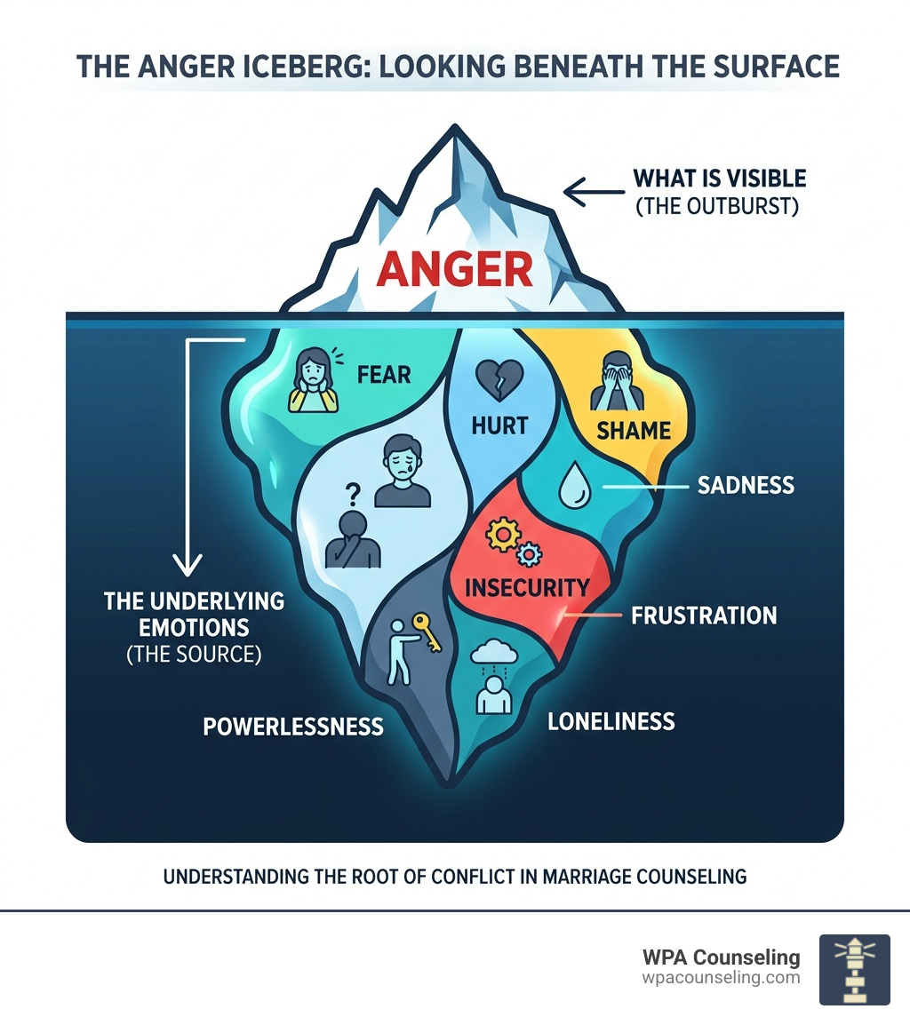 Anger Iceberg infographic showing anger on surface and underlying emotions like fear, hurt, shame, and sadness below - anger Anger Iceberg infographic showing anger on surface and underlying emotions like fear, hurt, shame, and sadness below - anger