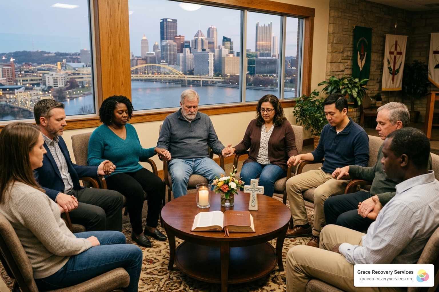 A supportive Christian group therapy circle in Pittsburgh - Christian rehab near Pittsburgh