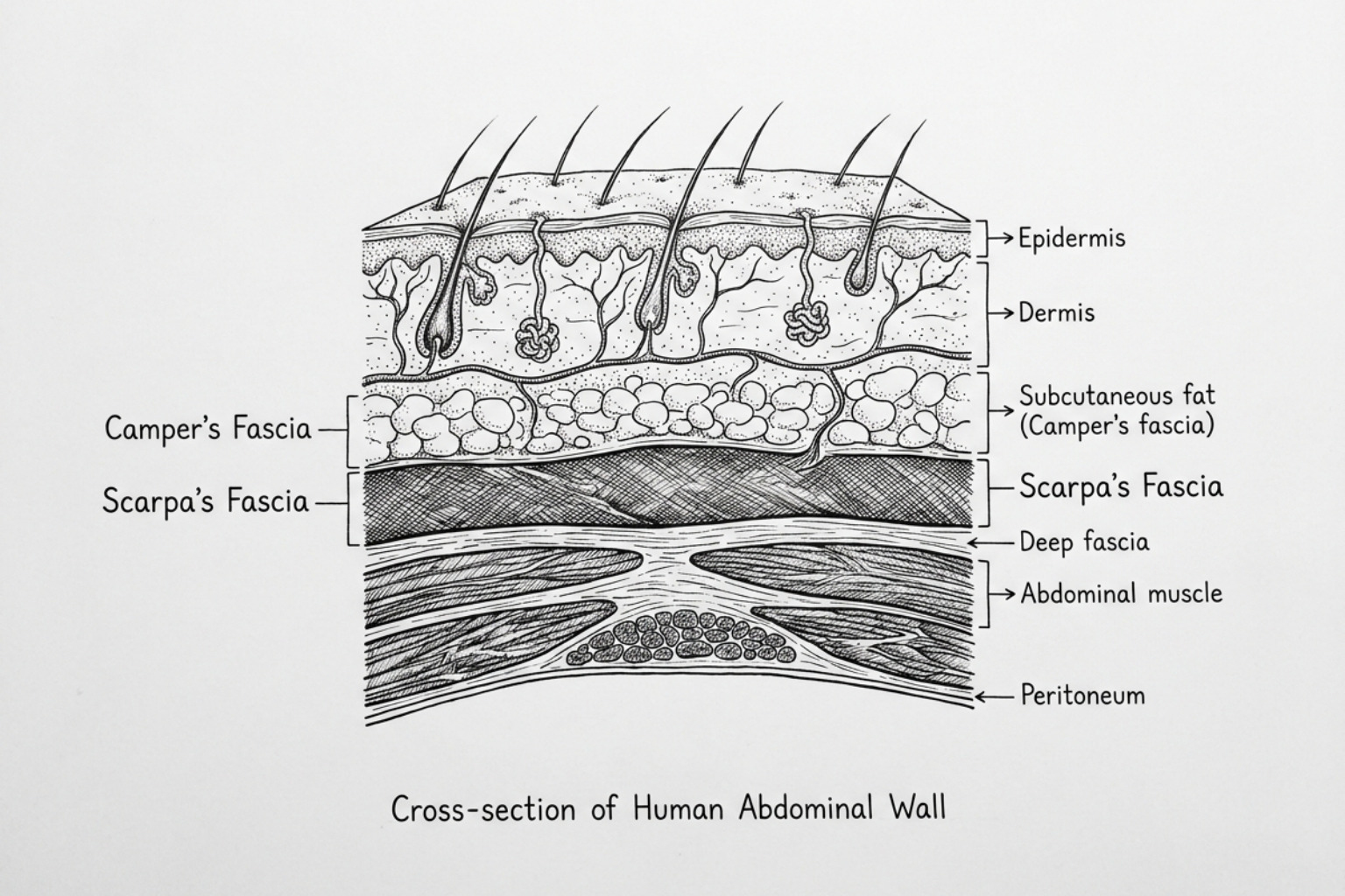 a skin cross-section showing scarpa's fascia - c section revision