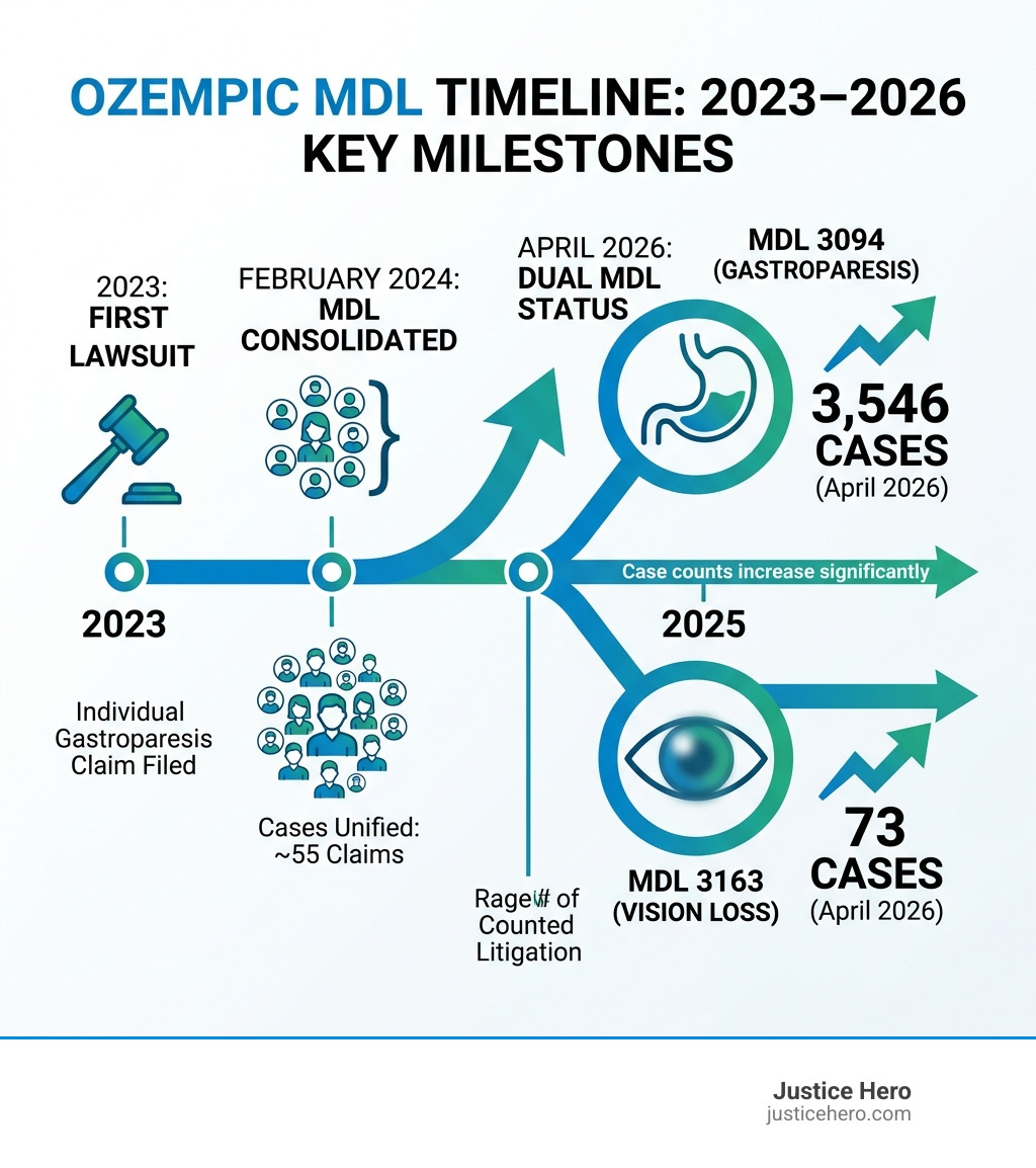 Ozempic MDL timeline from 2023 first lawsuit to 2026 dual MDL status with case count milestones - ozempic lawsuit 2024 Ozempic MDL timeline from 2023 first lawsuit to 2026 dual MDL status with case count milestones - ozempic lawsuit 2024