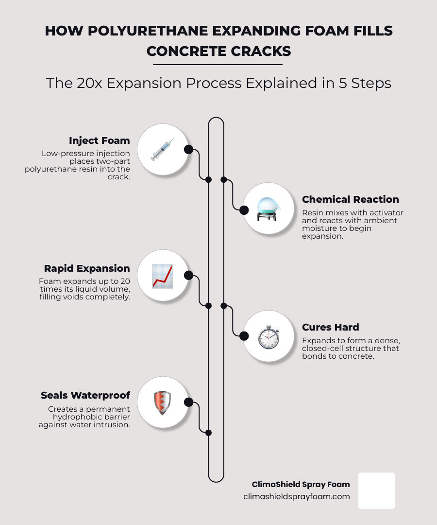 How polyurethane expanding foam fills and seals concrete cracks — 20x expansion process explained - expanding foam for