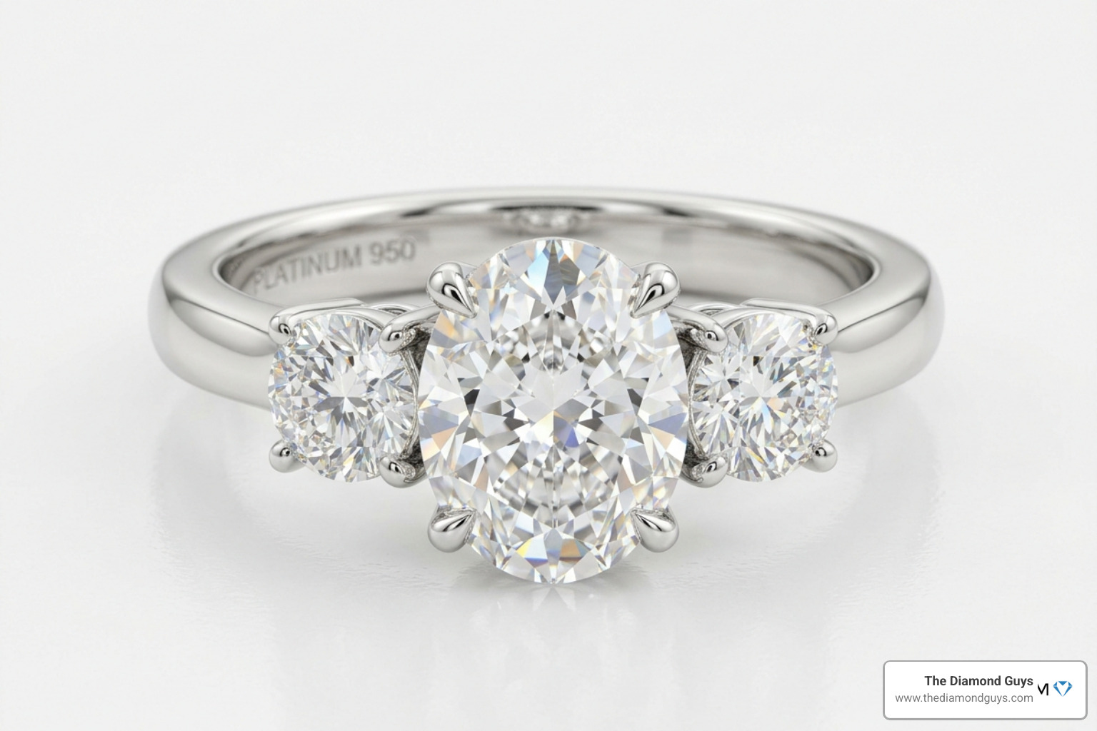 A classic trilogy engagement ring featuring a large oval center stone and two side diamonds - 3 stone oval engagement ring A classic trilogy engagement ring featuring a large oval center stone and two side diamonds - 3 stone oval engagement ring