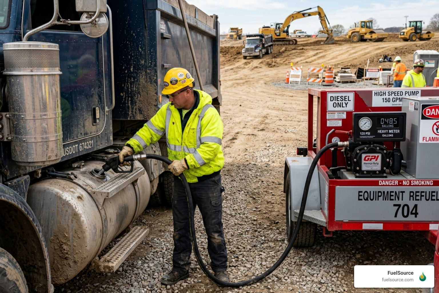 High-speed fuel transfer pump being used on a commercial truck - fleet fueling solutions High-speed fuel transfer pump being used on a commercial truck - fleet fueling solutions