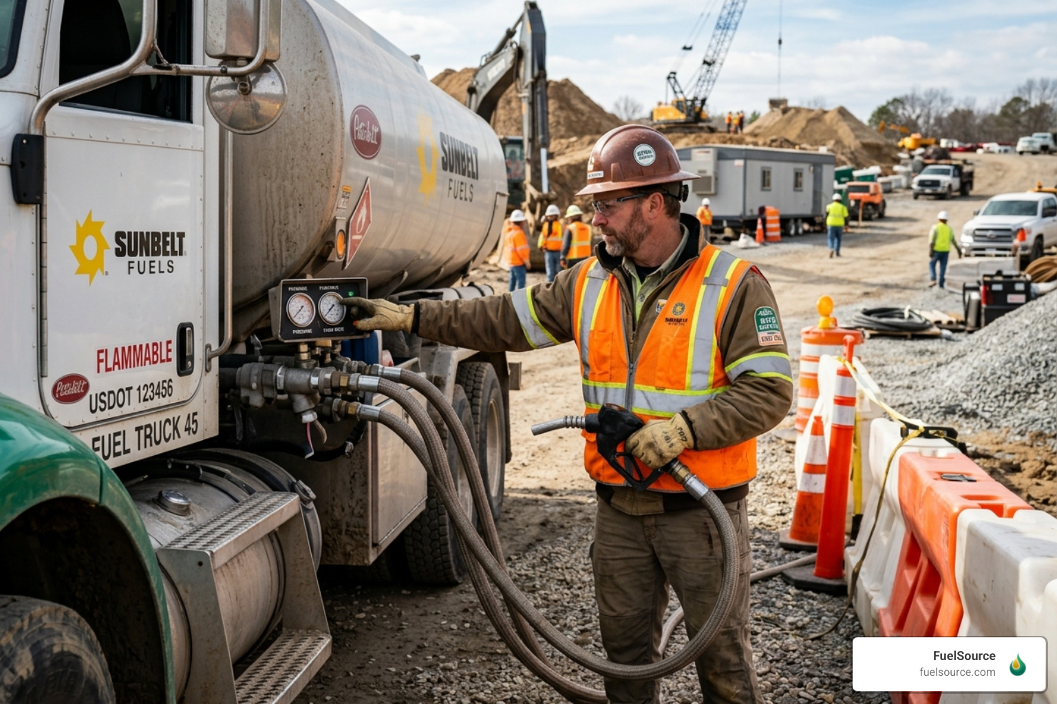 Driver performing a safety check on a fuel delivery truck - fleet fueling solutions Driver performing a safety check on a fuel delivery truck - fleet fueling solutions