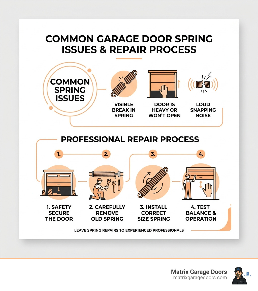 Common garage door spring issues and repair process - I think there's a problem with the spring of my garage door. Can you