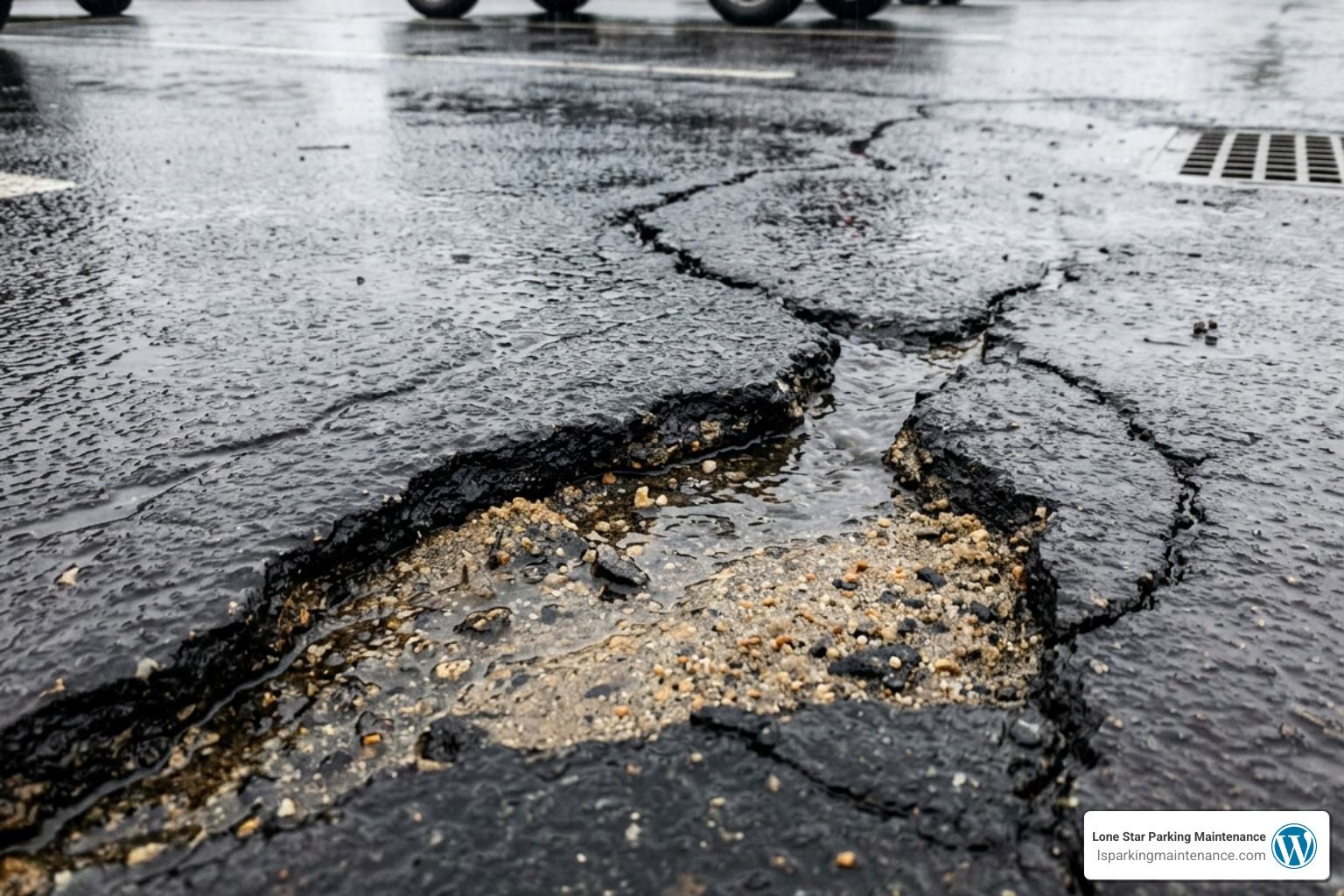Water seeping into pavement cracks causing base erosion - asphalt crack repair service Water seeping into pavement cracks causing base erosion - asphalt crack repair service