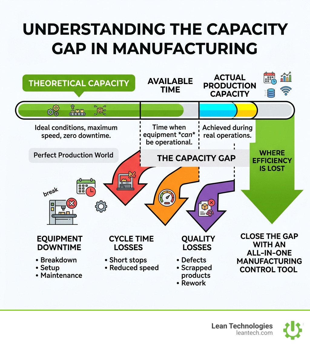 Gap between theoretical and actual production capacity in manufacturing operations - all-in-one manufacturing control tool Gap between theoretical and actual production capacity in manufacturing operations - all-in-one manufacturing control tool