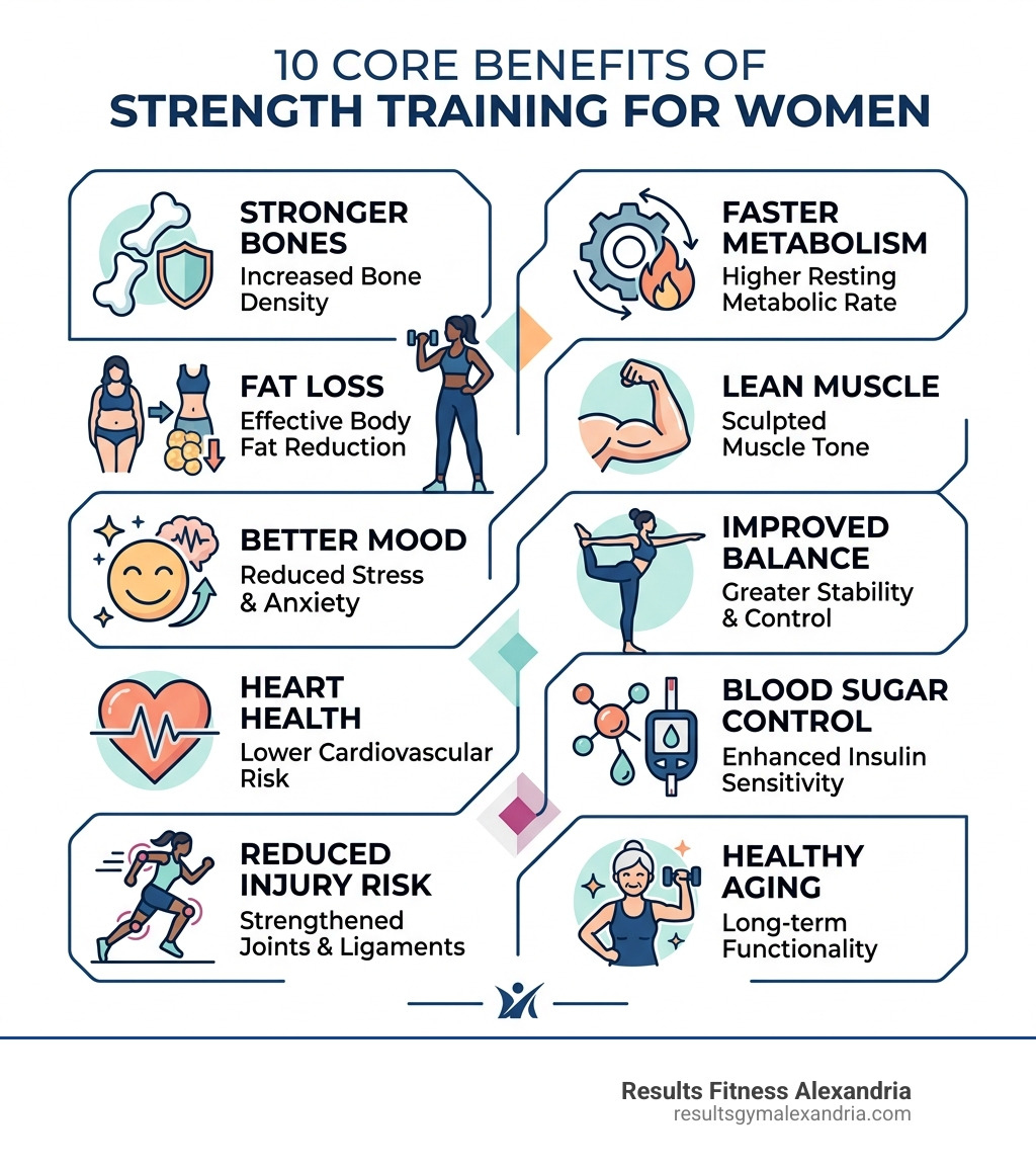 10 core benefits of strength training for women: stronger bones, faster metabolism, fat loss, lean muscle, better mood