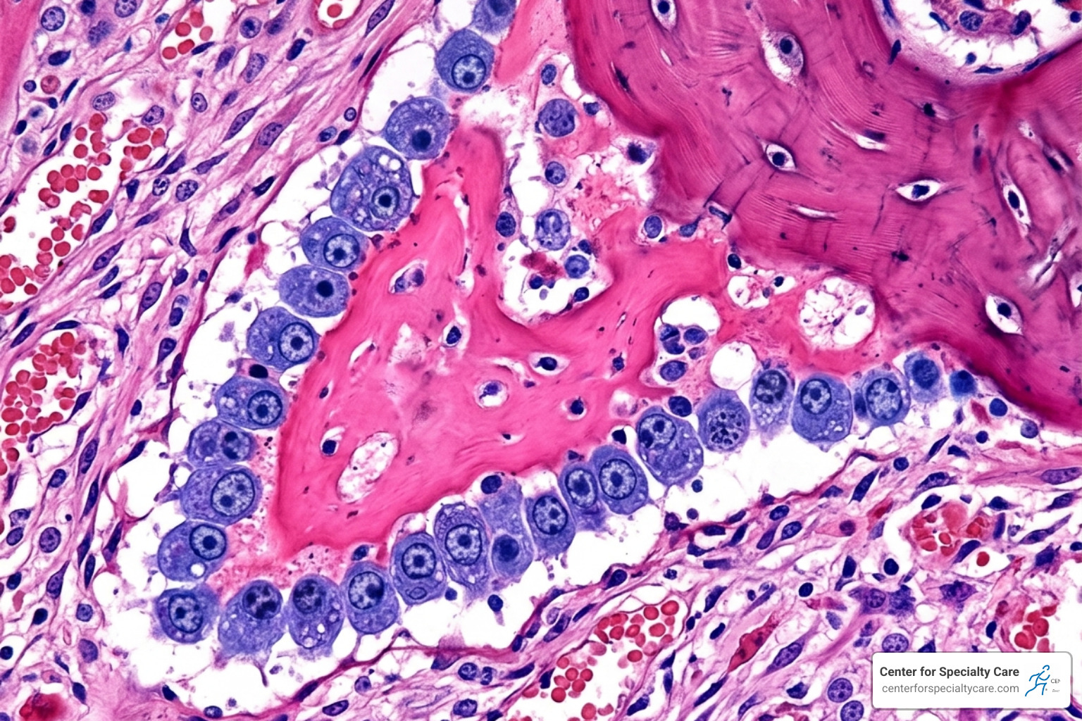 microscopic view of new bone tissue being formed by osteoblasts - bone density medication microscopic view of new bone tissue being formed by osteoblasts - bone density medication