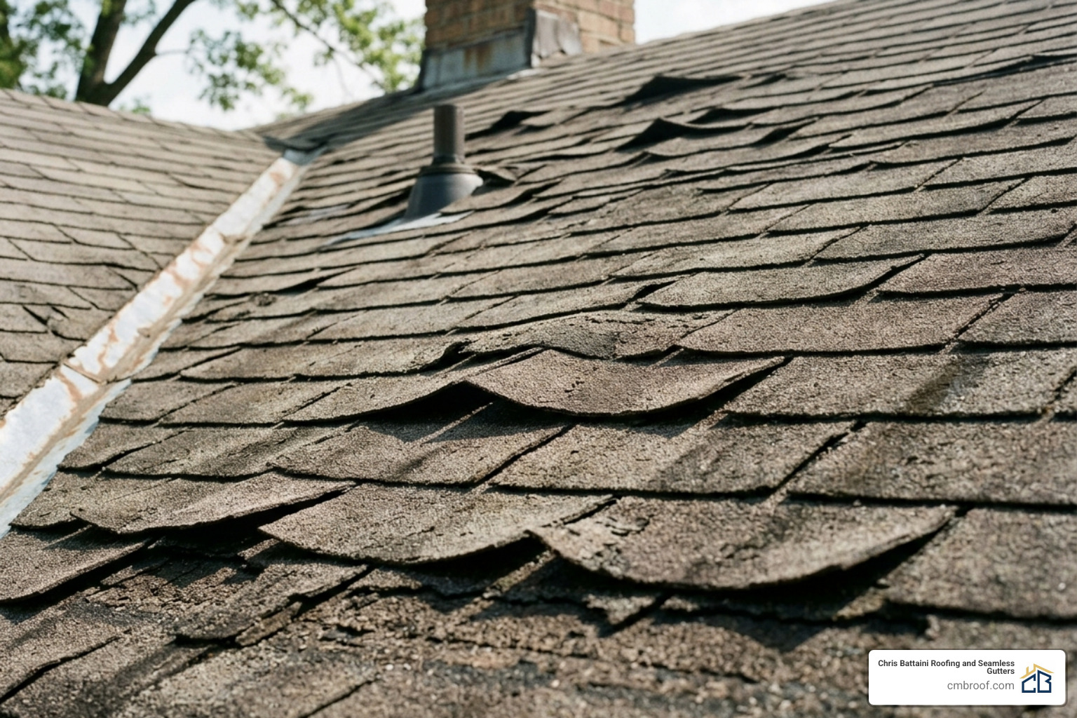 curling and buckling shingles on an old roof - how often does a roof need to be replaced