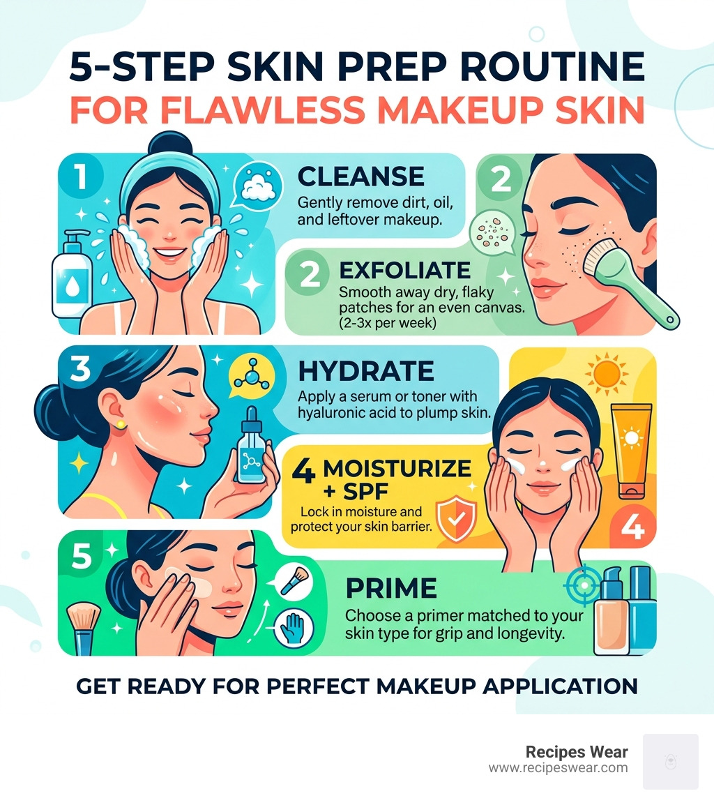 5-step skin prep routine for flawless makeup skin infographic - makeup skin infographic 