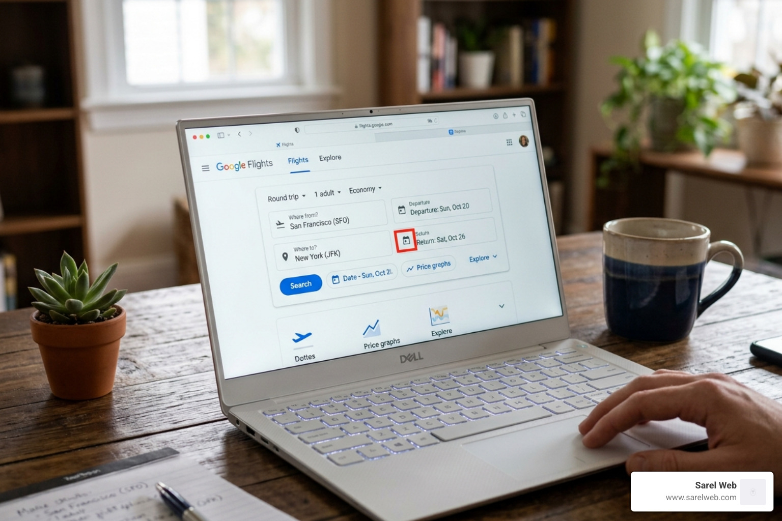 Google Flights search interface with origin and destination fields - google flight alerts