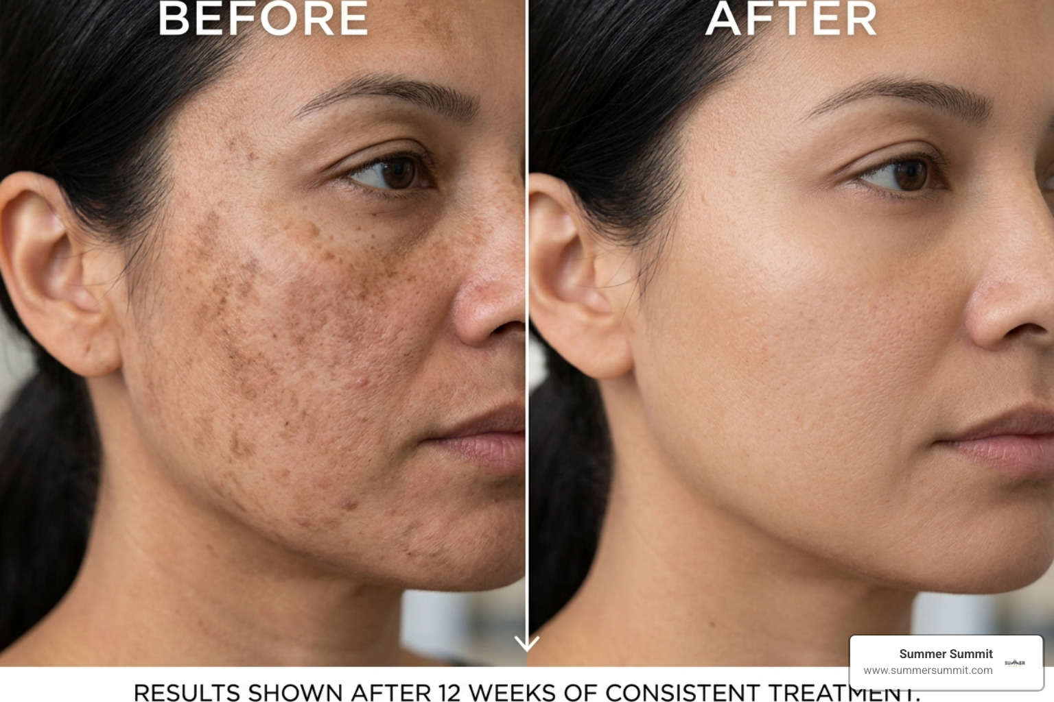 Before and after comparison of dark spot reduction on a cheek - kojic acid and vitamin c cream Before and after comparison of dark spot reduction on a cheek - kojic acid and vitamin c cream