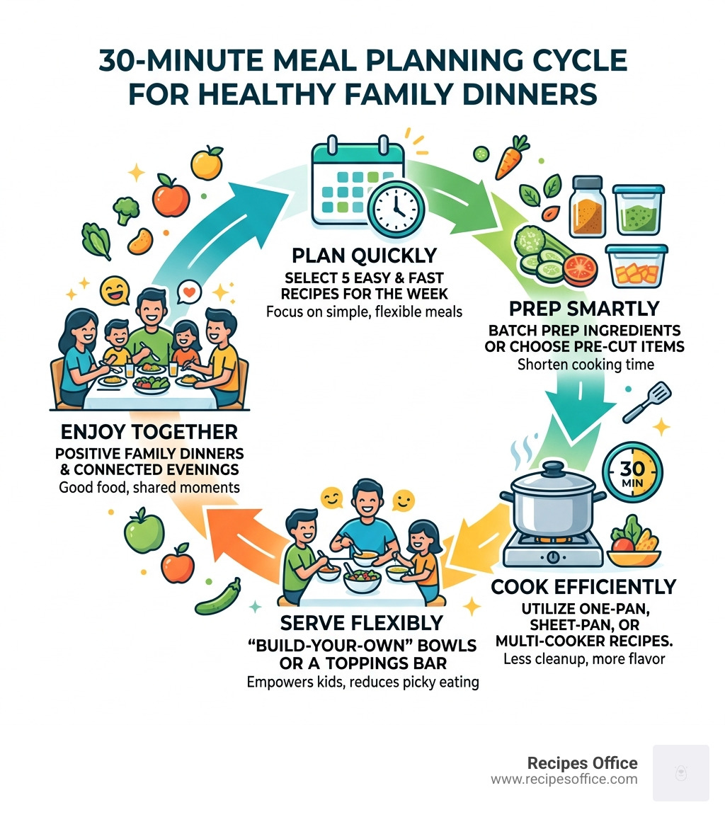 30-minute meal planning cycle infographic for healthy family dinners - easy and healthy family dinners infographic 