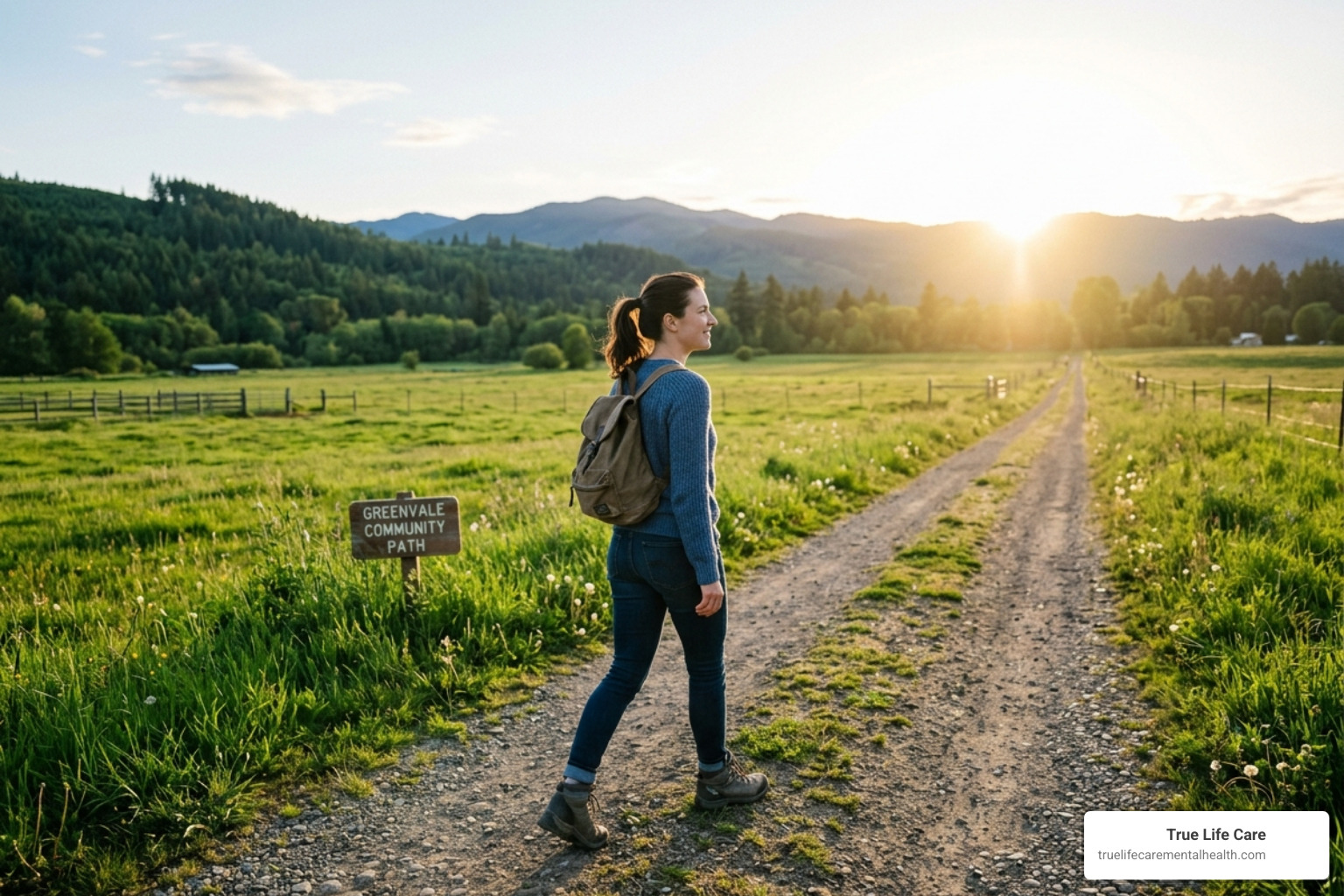 A person walking toward a bright, sunlit path, symbolizing the transition from inpatient care to a healthy life - inpatient