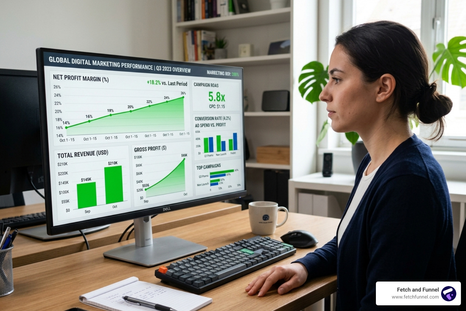 digital marketing performance dashboard showing rising profit margins - facebook ads roi calculator digital marketing performance dashboard showing rising profit margins - facebook ads roi calculator