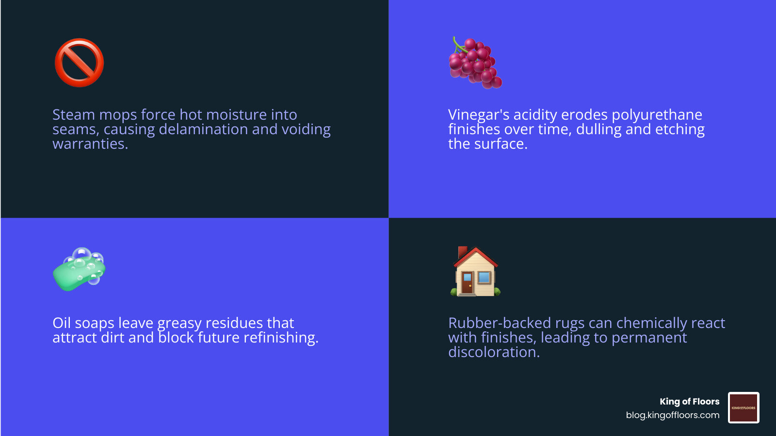 Infographic: pH scale of common cleaners and their impact on wood flooring - Cleaning engineered hardwood floors infographic