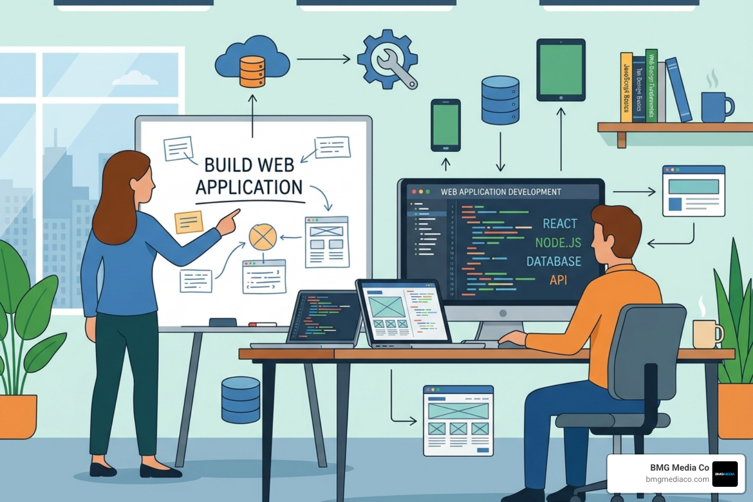 Comparison of static website content versus dynamic web application interface - build web application