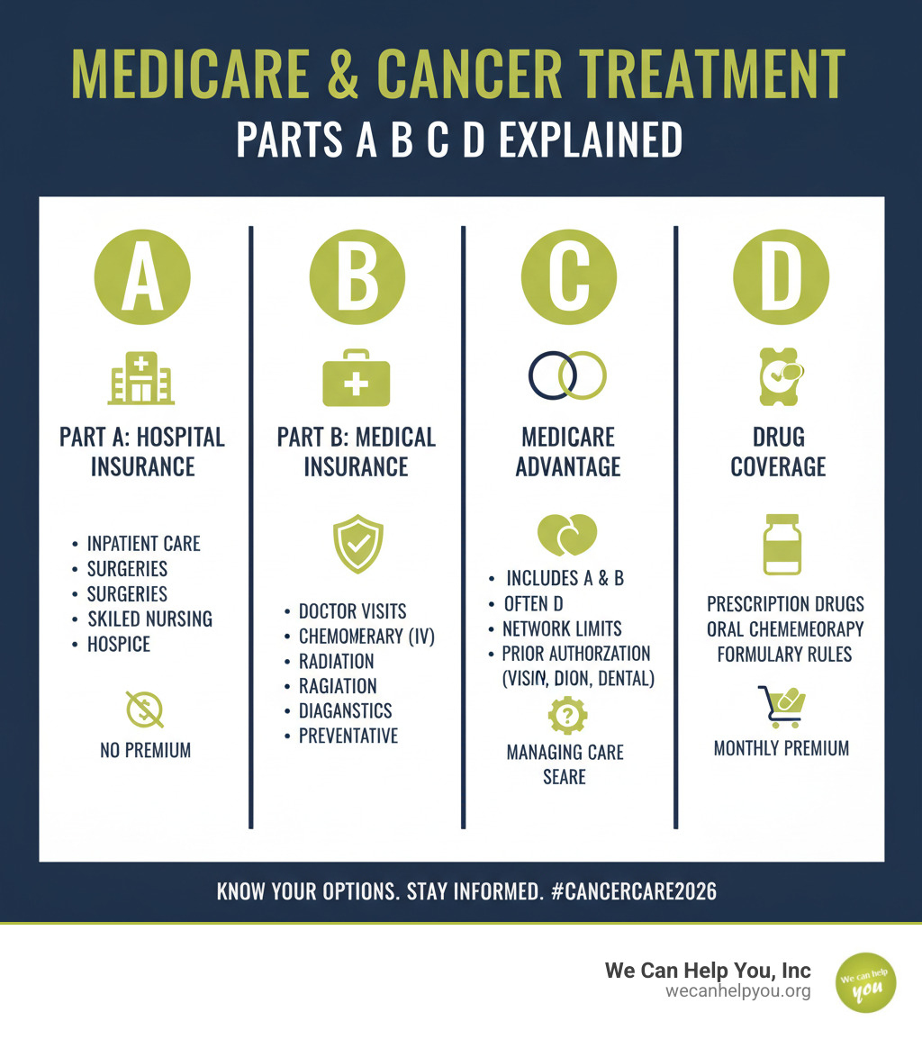 Medicare Parts A B C D explained infographic for cancer treatment coverage - does medicare advantage cover cancer treatment Medicare Parts A B C D explained infographic for cancer treatment coverage - does medicare advantage cover cancer treatment