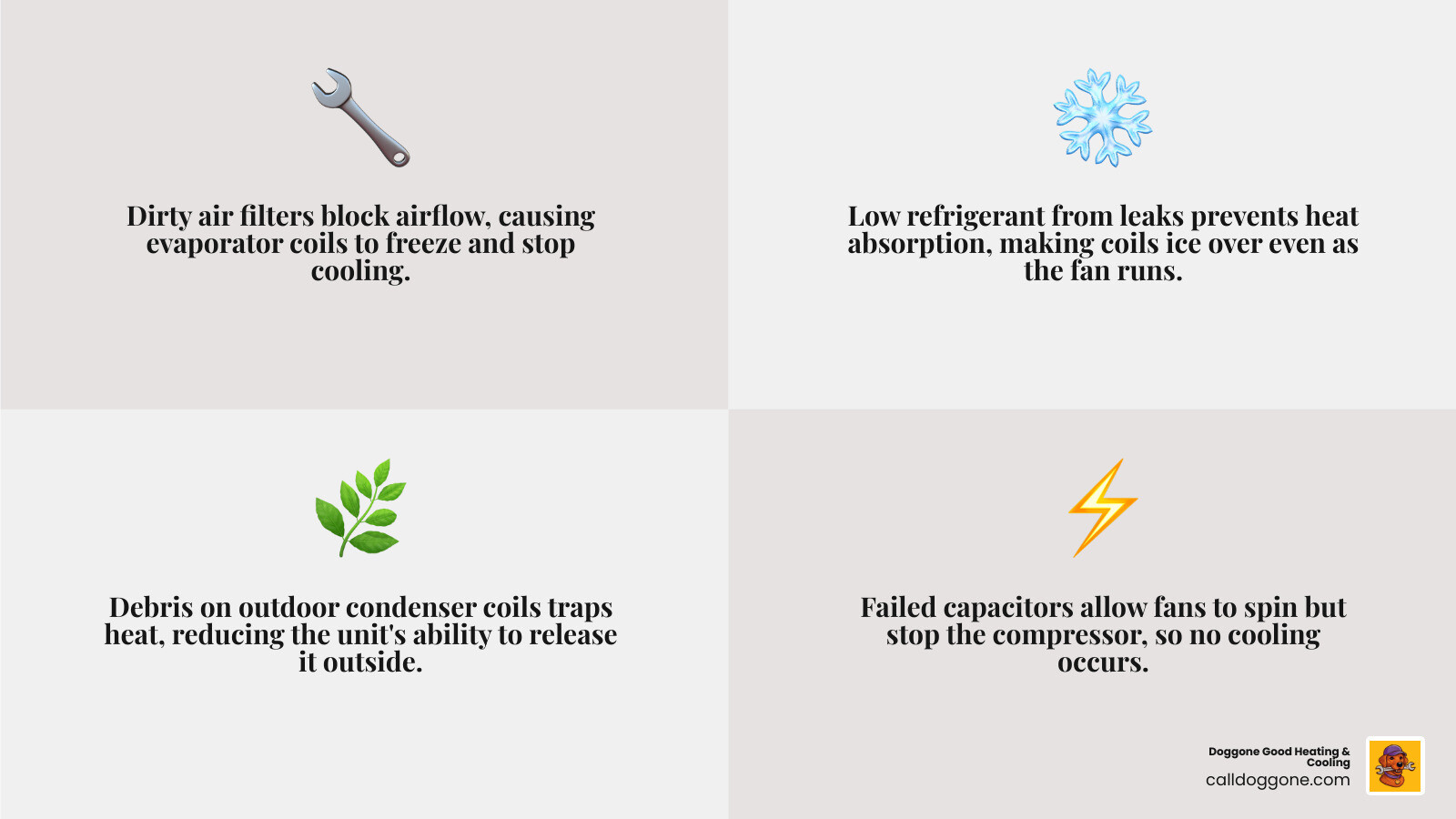 Infographic showing the residential cooling cycle, common failure points, and DIY vs professional AC fixes - why is my ac