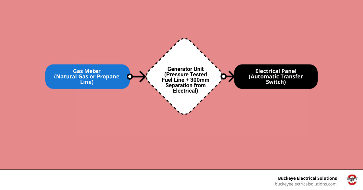 infographic showing the connection between the gas meter, generator, and electrical panel - Generator installation guide
