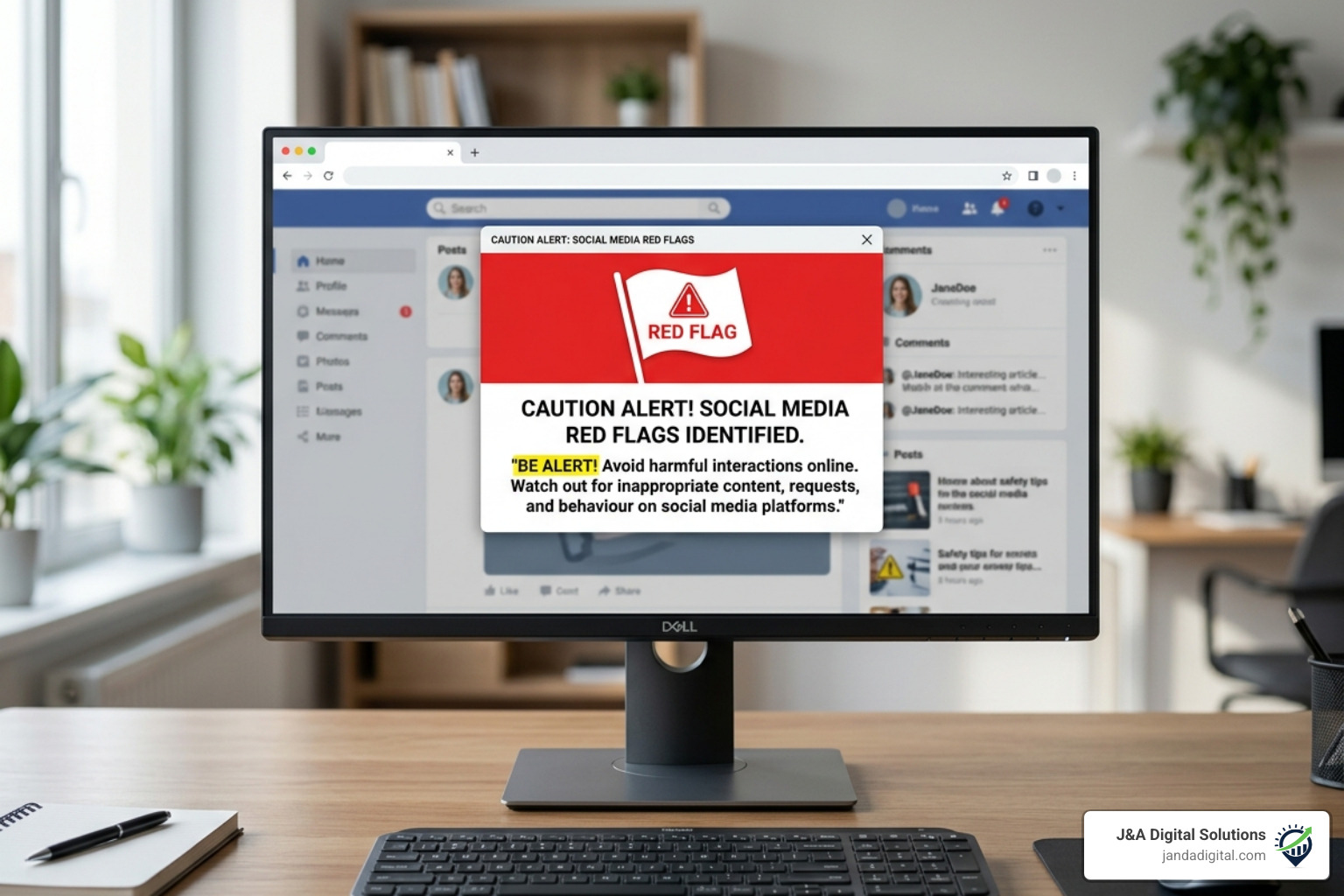 red flag warning icon on a digital screen - social media cleaning