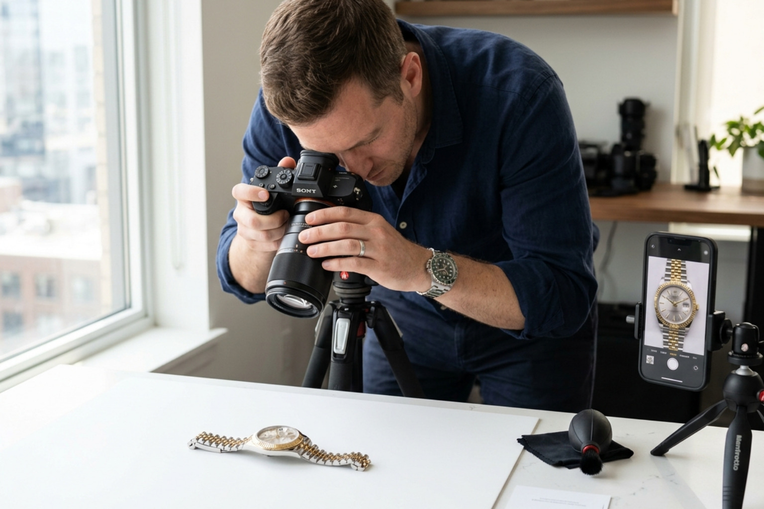Photographing a luxury watch for online sale.