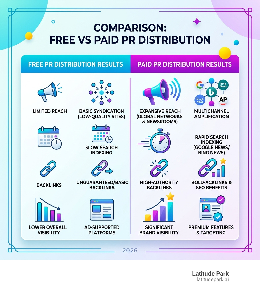Comparison of Free vs Paid PR Distribution results - pr press release distribution infographic Comparison of Free vs Paid PR Distribution results - pr press release distribution infographic